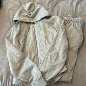 PLT Gray Marl Corset Detail Zip-Up Hoodie & Panel Detail Joggers Matching Set